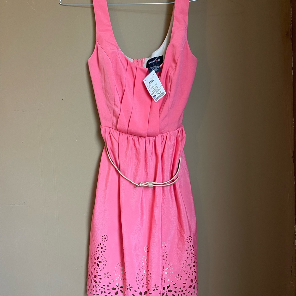 Teeze Me Coral Mini Dress with Cutout Hem